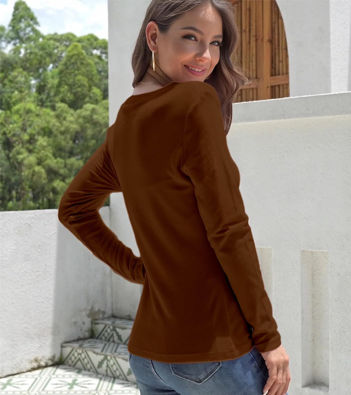 Chicrise Langarmshirt Damen V Ausschnitt Langarm Pullover Basic Eng Ribbed Oberteile, S