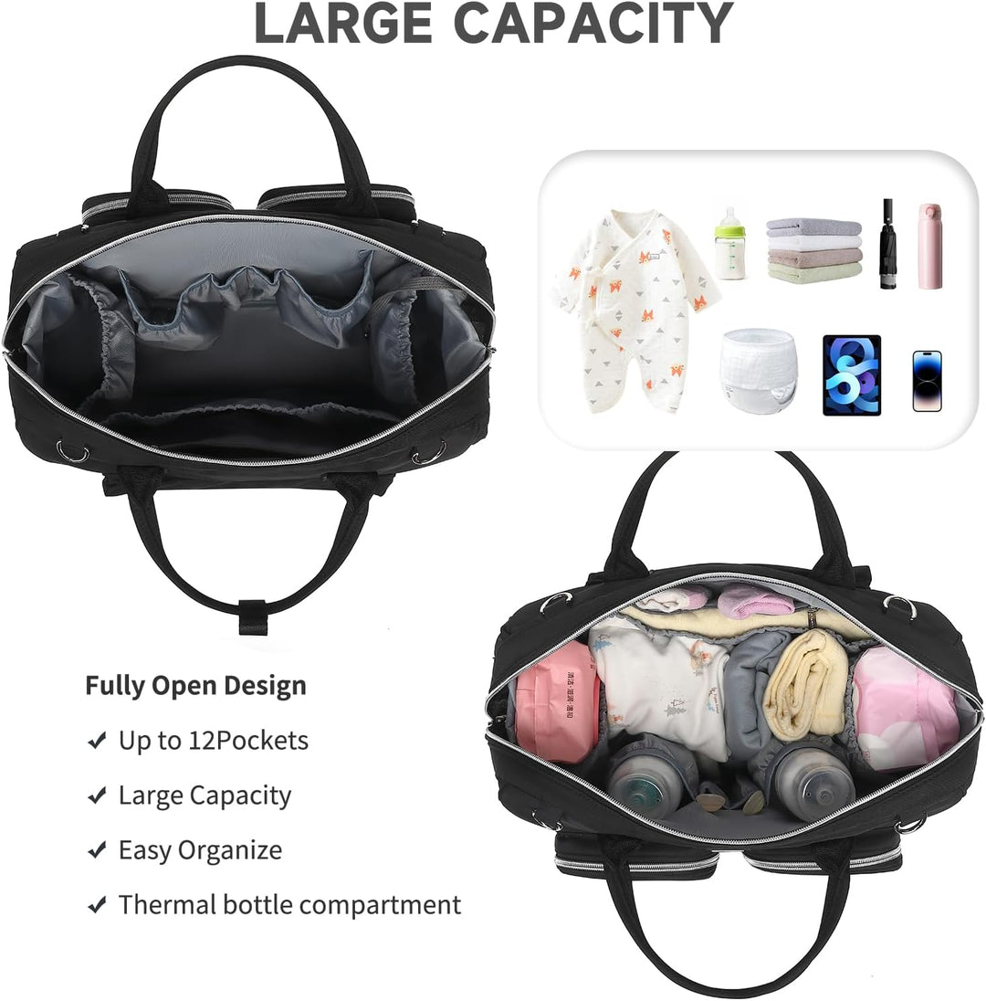 Pomelo Best Wickeltasche mit wasserdicher Wickelunterlage und 2 Kinderwagen Haken verstellbare Schul
