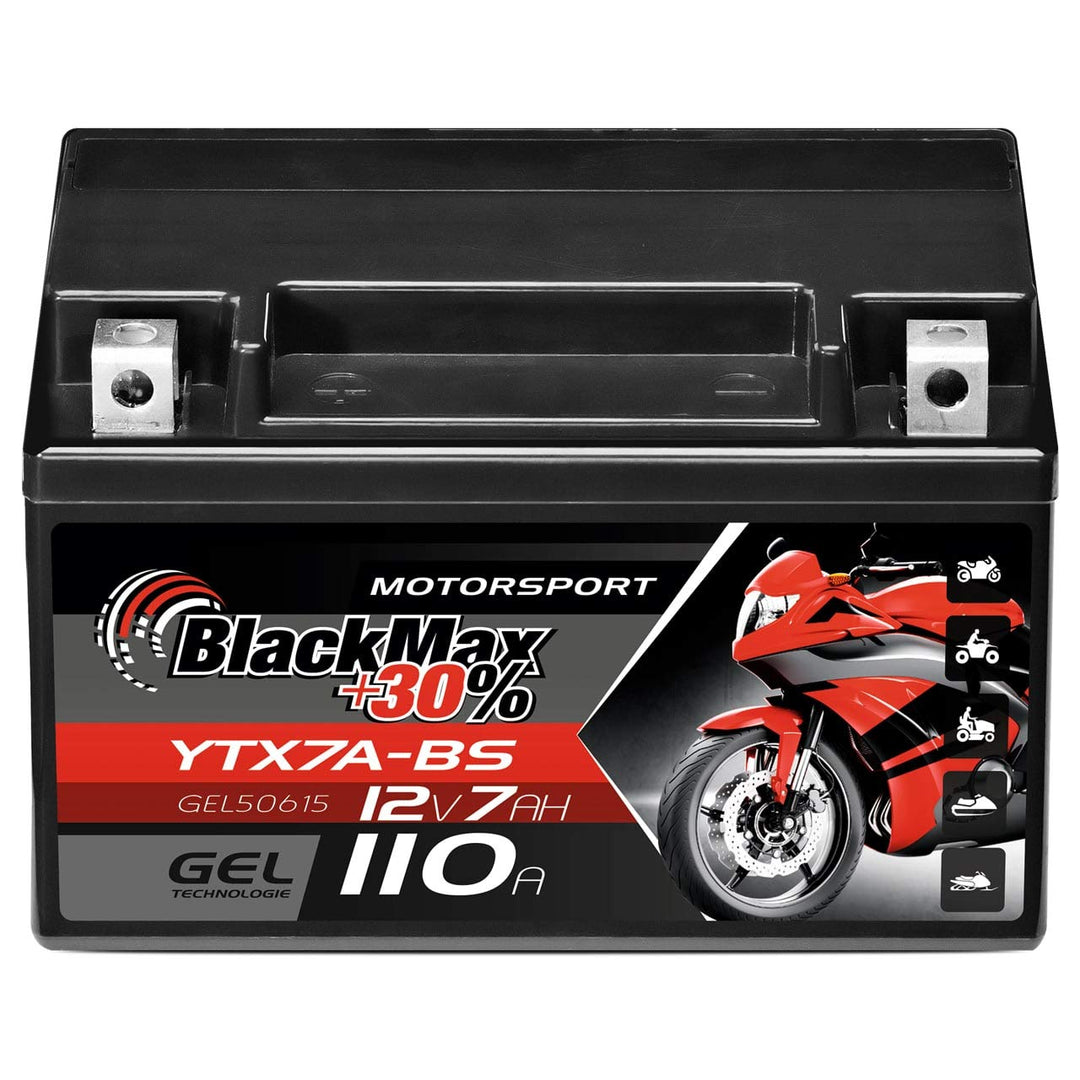 BlackMax YTX7A-BS Motorradbatterie GEL 12V 7Ah CTX7A-BS JMTX7A-BS Batterie 50615 7Ah - 110A - YTX7A-