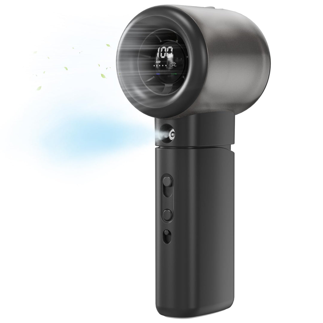 Handventilator mit Sprühfunktion – 16000RPM,5000mAh Akku,1–100 Stufenlos Einstellbar,USB-aufladbar,T