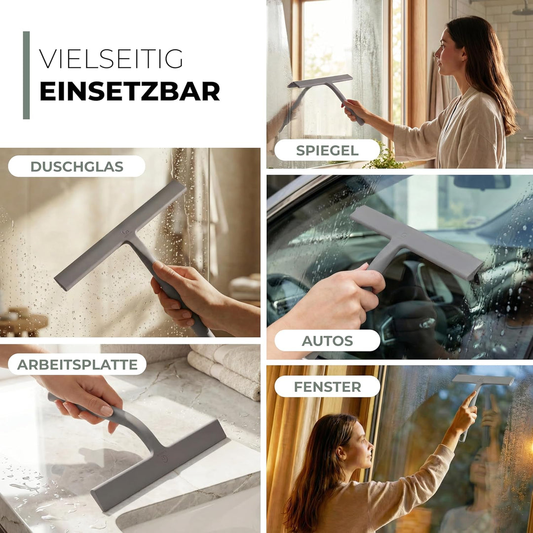 Gütewerk Duschabzieher, Silikon-Abzieher Dusche, Hygienischer Abzieher für Badezimmer, Duschwand & F