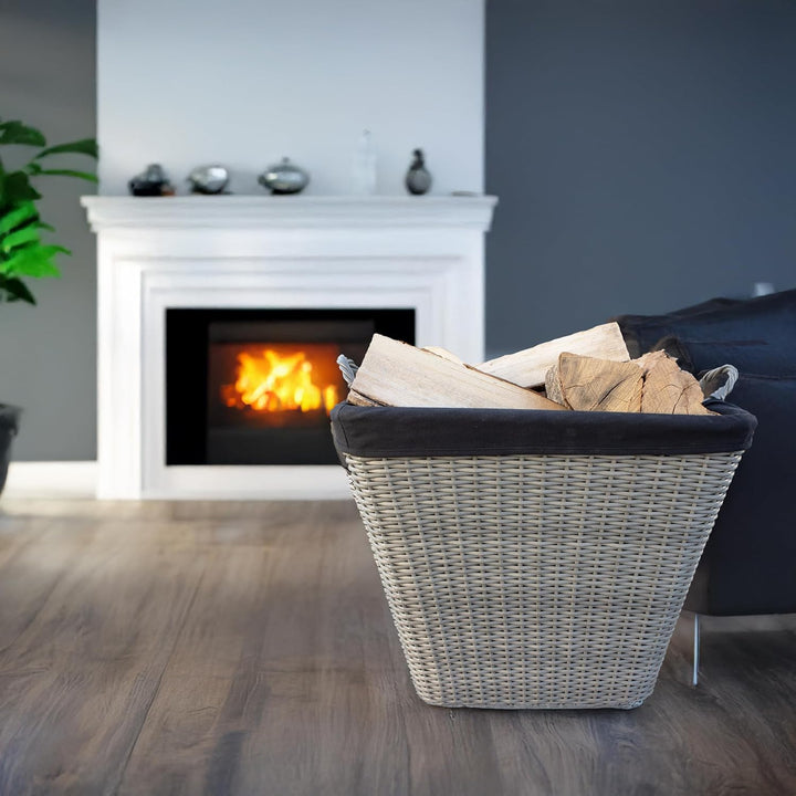 HABAU Feuerholzkorb mit waschbarem Stoffeinsatz, Holzkorb aus extrem robustem Polyethylen mit Metall