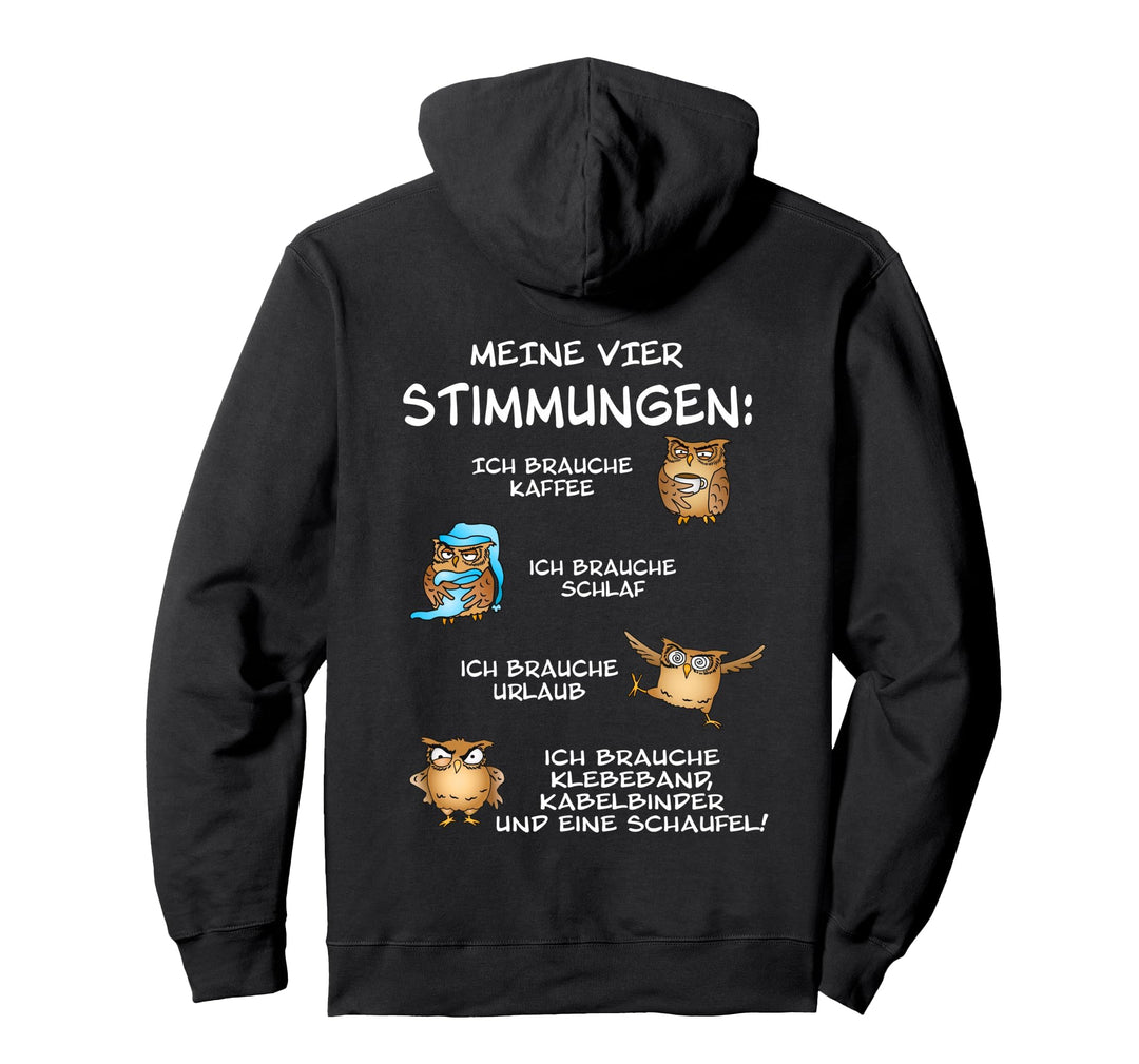lustige Sprüche Eule Kaffee Meine vier Stimmungen Ironie Pullover Hoodie