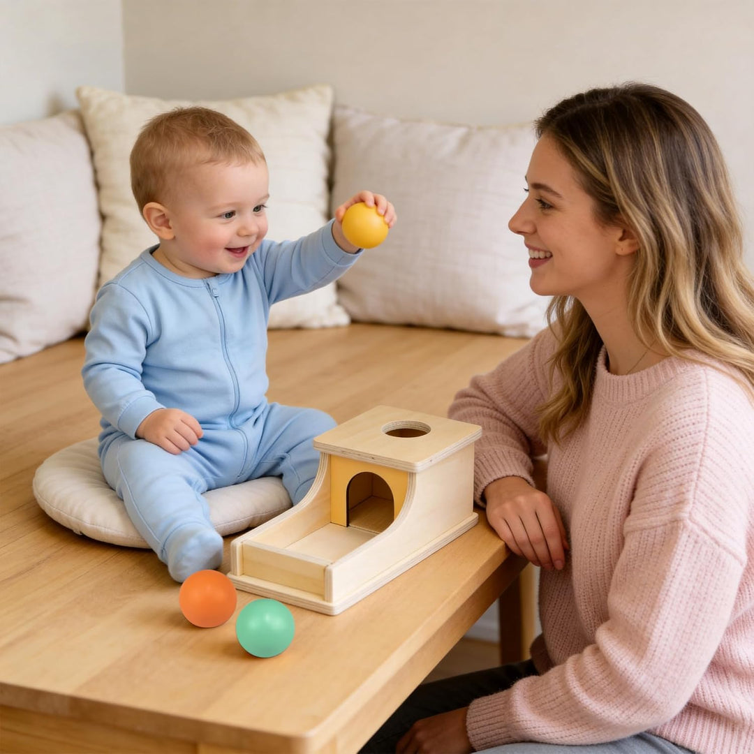 Montessori Spielzeug ab 1 Jahr, Montessori Object Permanence Box, Objektpermanenz Box für Baby 12-18