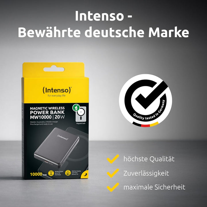 Intenso MW10000 Magnetische Powerbank 10000 mAh – MagSafe kompatibel, Wireless Charging 15W, USB-C P