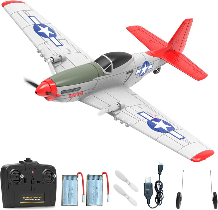 volantexrc RC Flugzeug P51D Mustang, 2CH 2,4GHz ferngesteuertes Flugzeug mit 2 Batterien und 6-Achse
