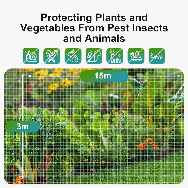 Gemüse Schutznetz Garten Insekten Netz: 3x15m Kulturschutznetz Feinmaschig Pflanzenschutznetz Tunnel
