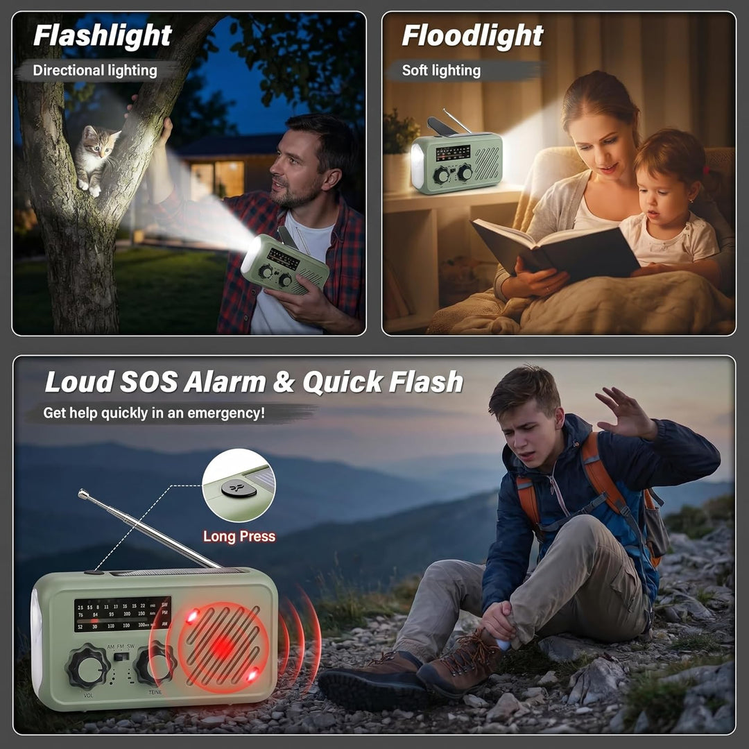 Notfall Radio, 3-Wege-Laden Emergency Radios,2000mAh Profi-Überlebensradio 3-Wege-Ladung (Solar/Hand