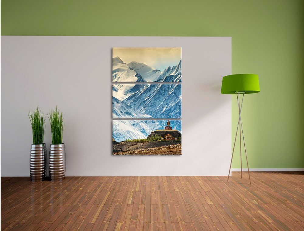 Pixxprint Tempel in Bergen von Tibet als Leinwandbild/Grösse: 3 Teilig (120x80) cm/Wandbild/Kunstdru