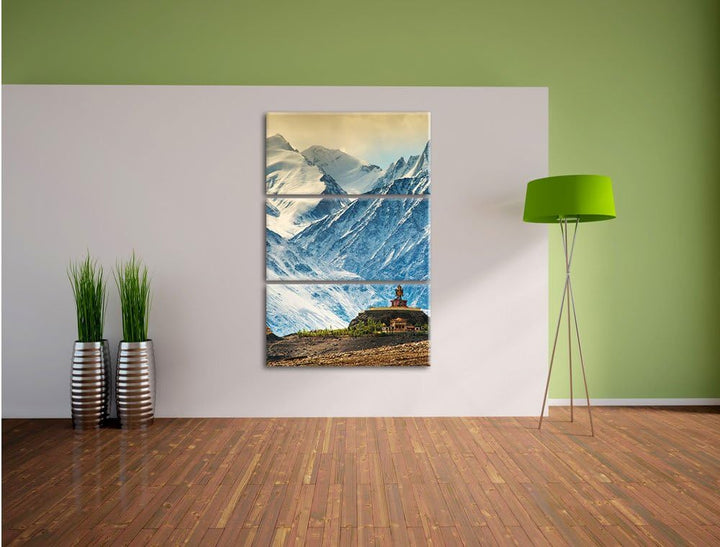 Pixxprint Tempel in Bergen von Tibet als Leinwandbild/Grösse: 3 Teilig (120x80) cm/Wandbild/Kunstdru