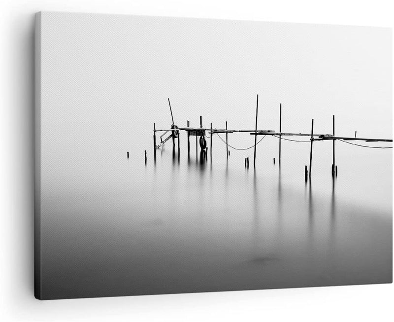 Bilder auf Leinwand Meer Brücke Wasser Leinwandbild mit Rahmen 70x50cm Wandbilder Dekoration Wohnzim