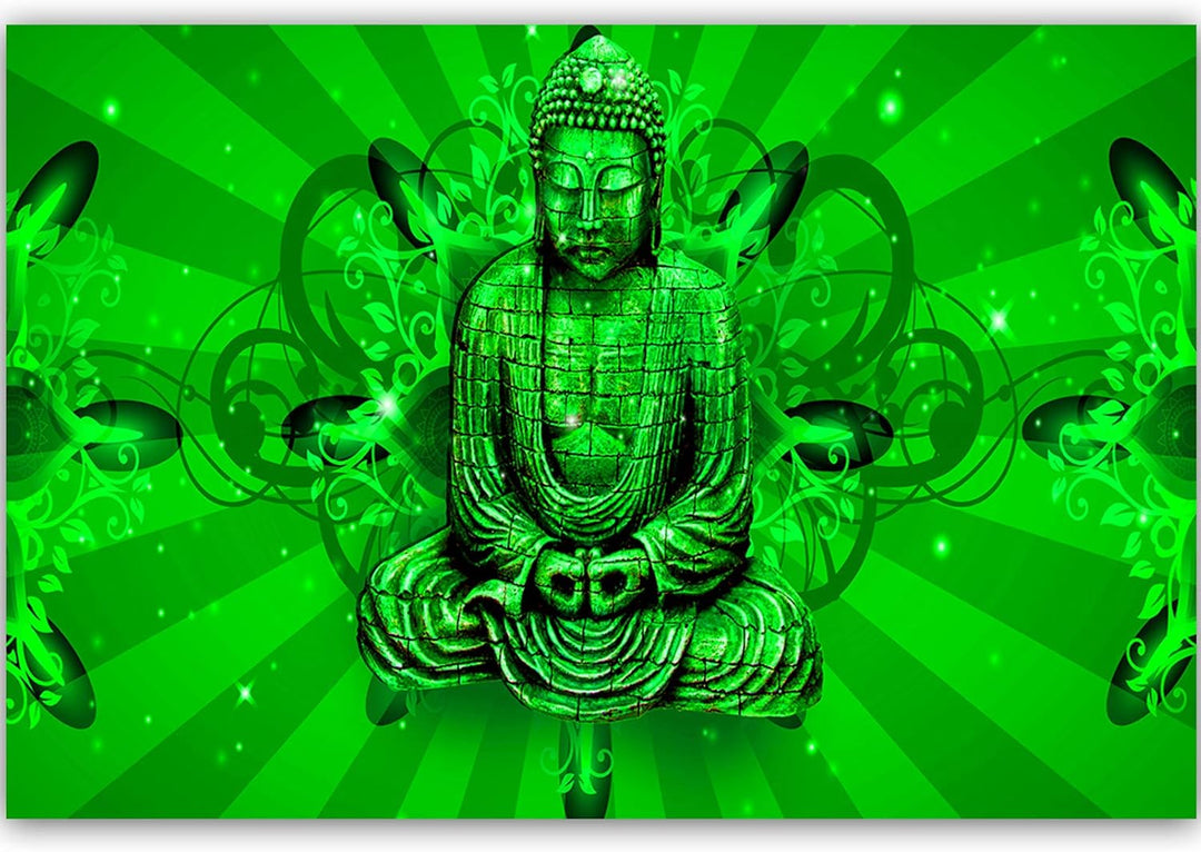 Wanddeko XXL Abstraktion Leinwandbild 5 Teilig Buddha Feng Shui Zen grün 100x70 cm Leinwandbild 100x