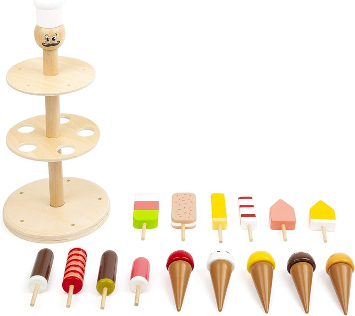 small foot Eisständer aus Holz, Zubehör für Kaufmannsladen und Kinderküche, 15 Eis-Sorten, für Kinde