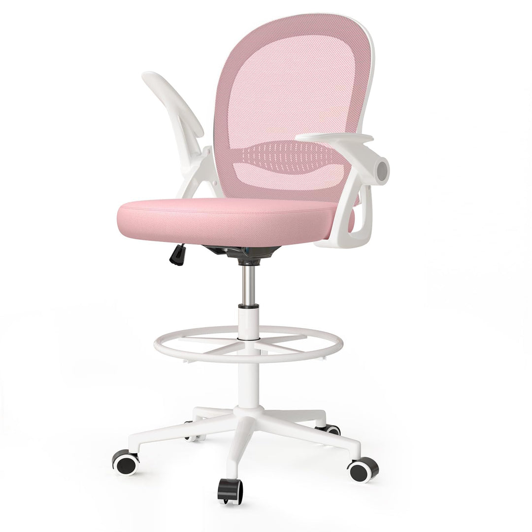 rattantree Ergonomischer Bürostuhl mit Verstellbare Fussstütze Ring, Rosa | Schreibtischstuhl, Höhen
