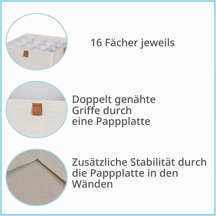 LOVE IT STORE IT Premium Schubladen Organizer 2-teilig - Schrank Organizer aus Stoff - 16 Fächer für