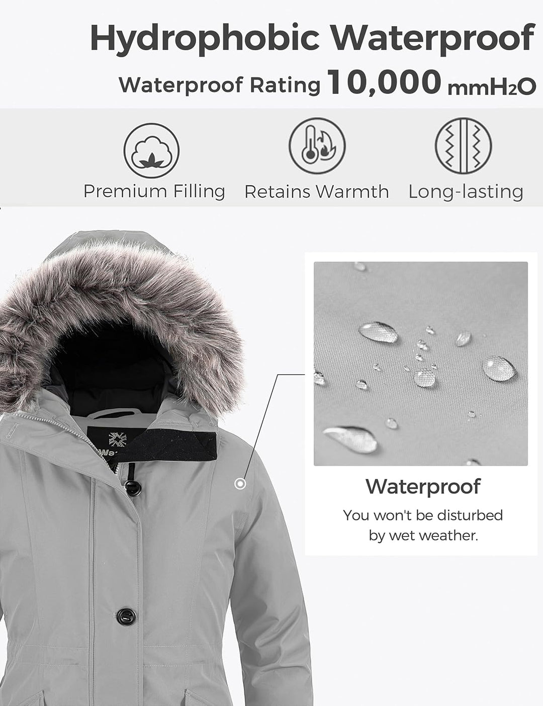 Wantdo Damen Winter Warm Puffer Mantel Wasserabweisend Outdoor Jacke Winddichte Oberbekleidung Mante