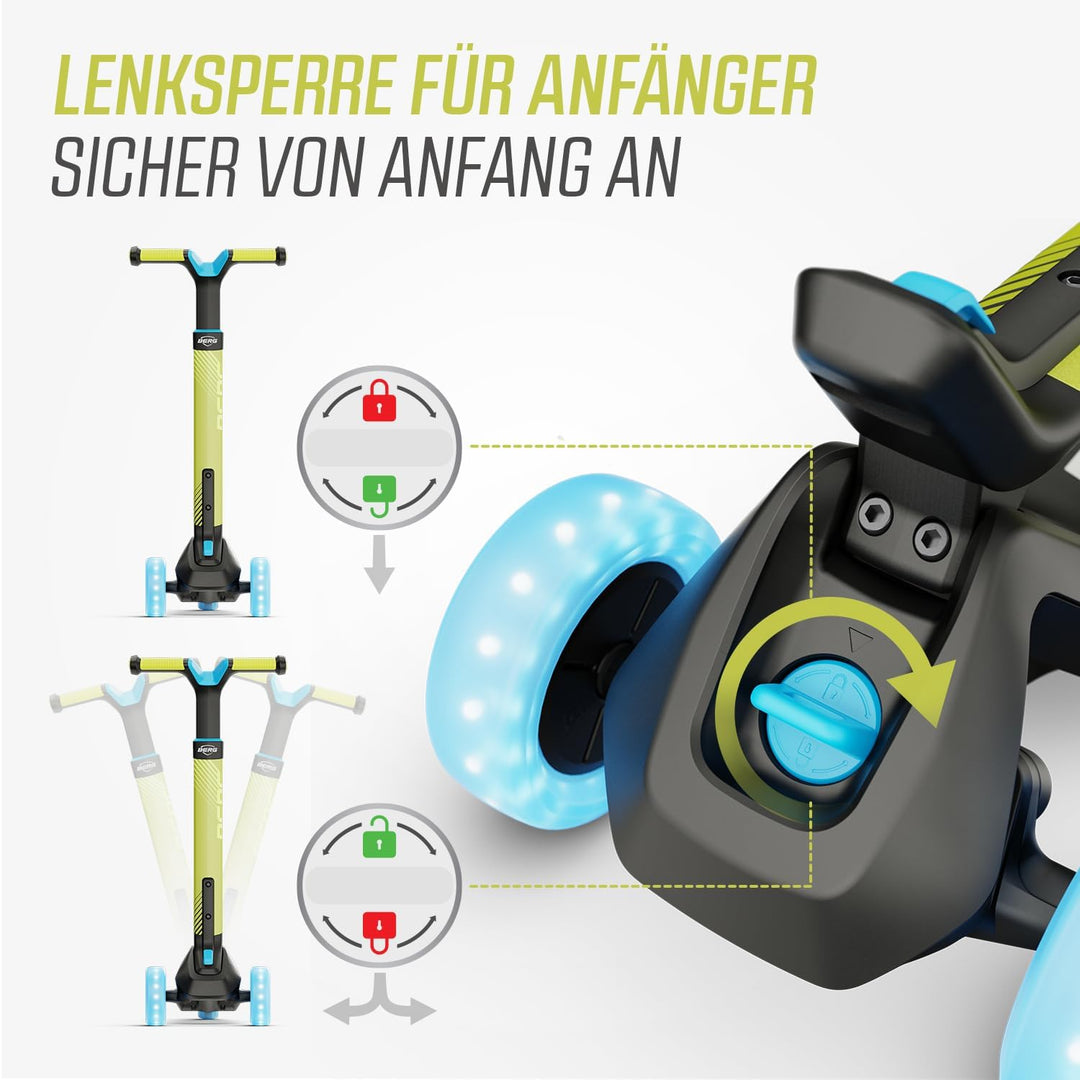 BERG Nexo Foldable Lights LED-Deck Kinderroller | Scooter | Klappbar & Tragbar | LED-Lichteffekte |