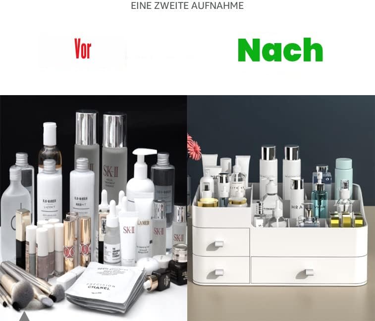 Queta Make-up-Organizer Grosse Kosmetik-Aufbewahrungsbox mit Kapazität 8 Gitter und 3 Schubladen, pa