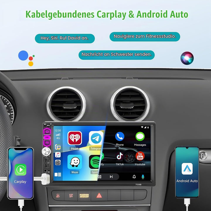 Hikity Autoradio 1 Din Wired Carplay Android Auto mit Bluetooth Freisprecheinrichtung Bildschirm, 7