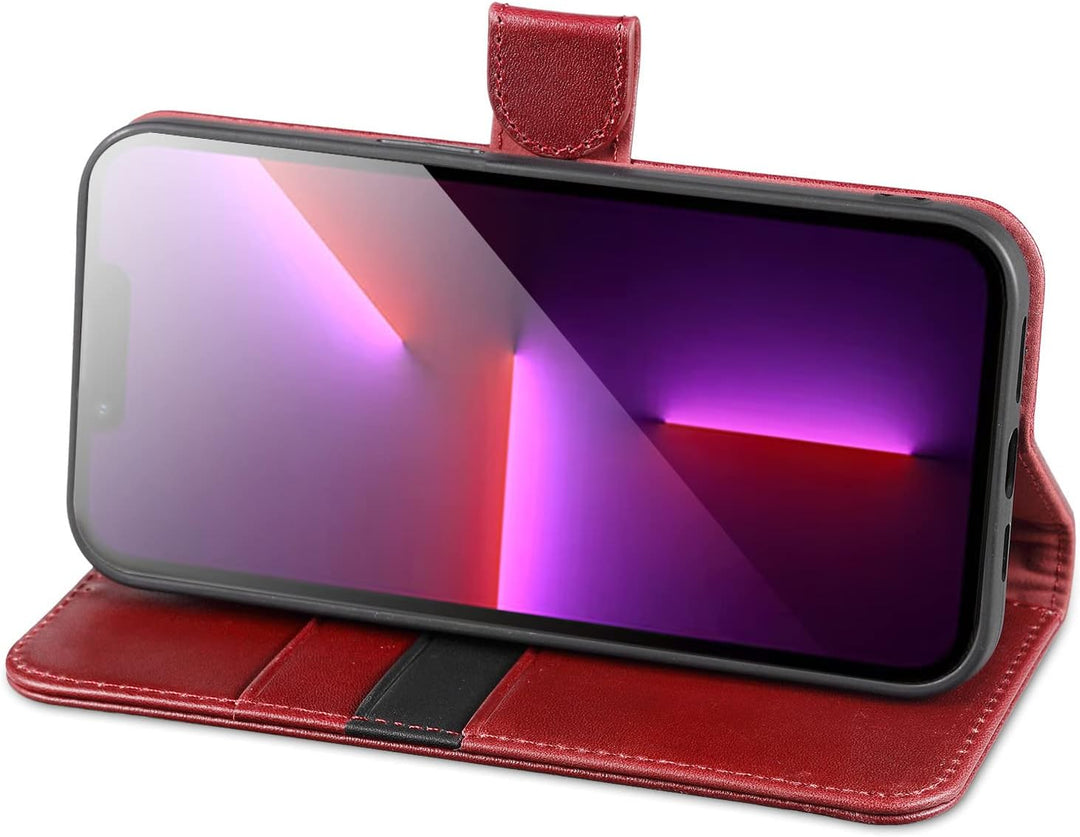 LENSUN Echtleder Hülle für iPhone 13 Pro, Handyhülle Flip Cover [Echtes Leder][Kartenfach][RFID Schu