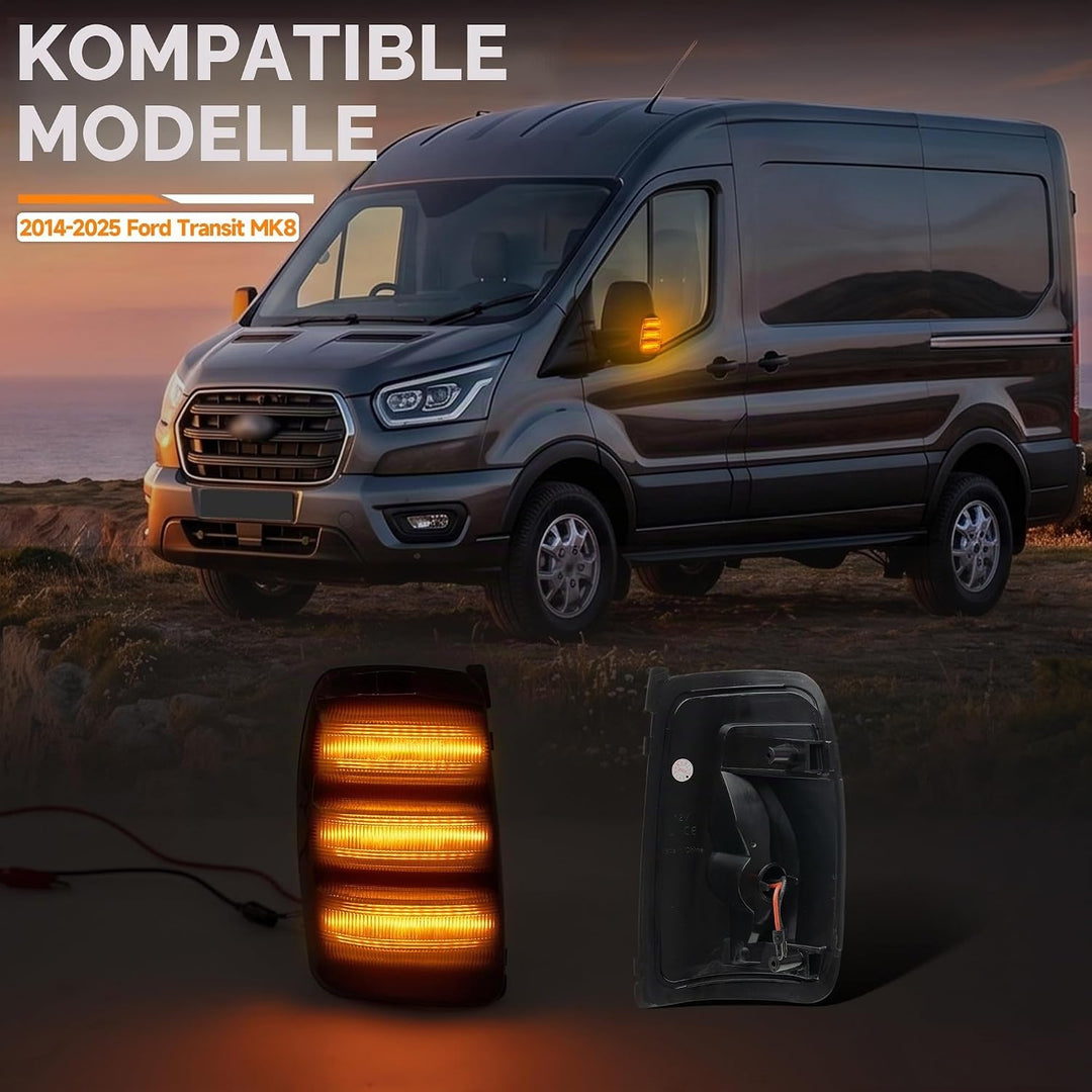 LED Spiegelblinker für Fo.rd Transit MK8 2014-2025, Rückspiegel Blinkleuchte für Wohnmobil, E-Prüfze