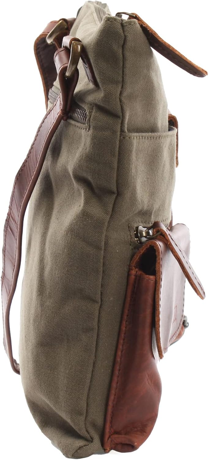 LECONI Umhängetasche Canvas &amp; Leder kleine Schultertasche Handtasche Damen + Herren Vintage Retro St