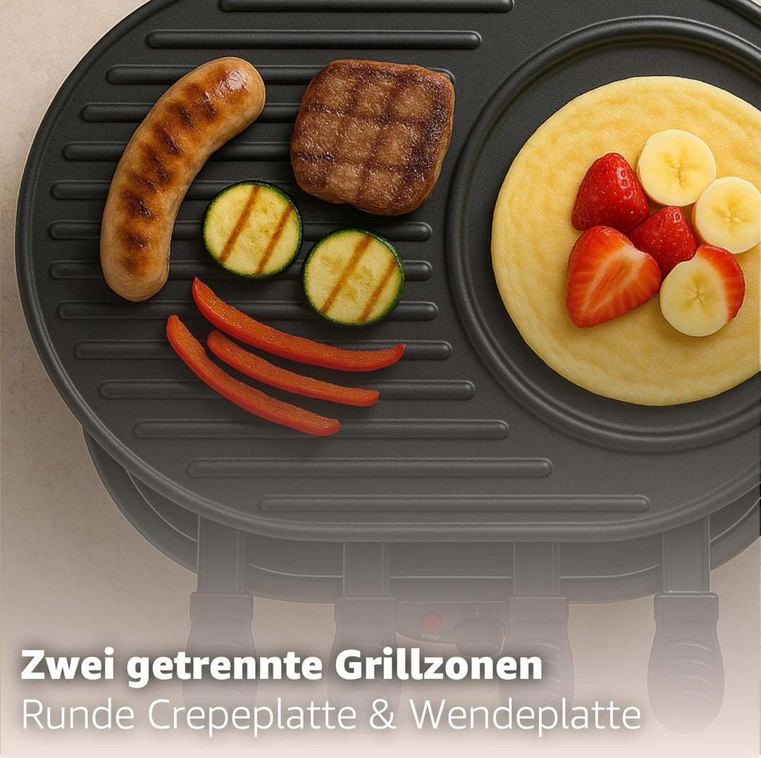 Raclette Set für 8 Personen mit Pfännchen & Schaber - Rostfrei & Regulierbar (Rund), Rund