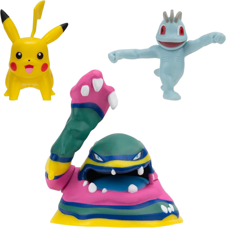 Pokémon PKW3597 - Battle Figure Set - Pikachu, Machollo, Alola-Sleimok, offizielles Figuren Set, Pik