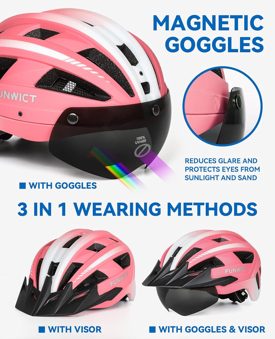 FUNWICT Fahrradhelm mit Visier für Herren Damen, Leichte Fahrradhelm mit Magnetischem Brille und USB