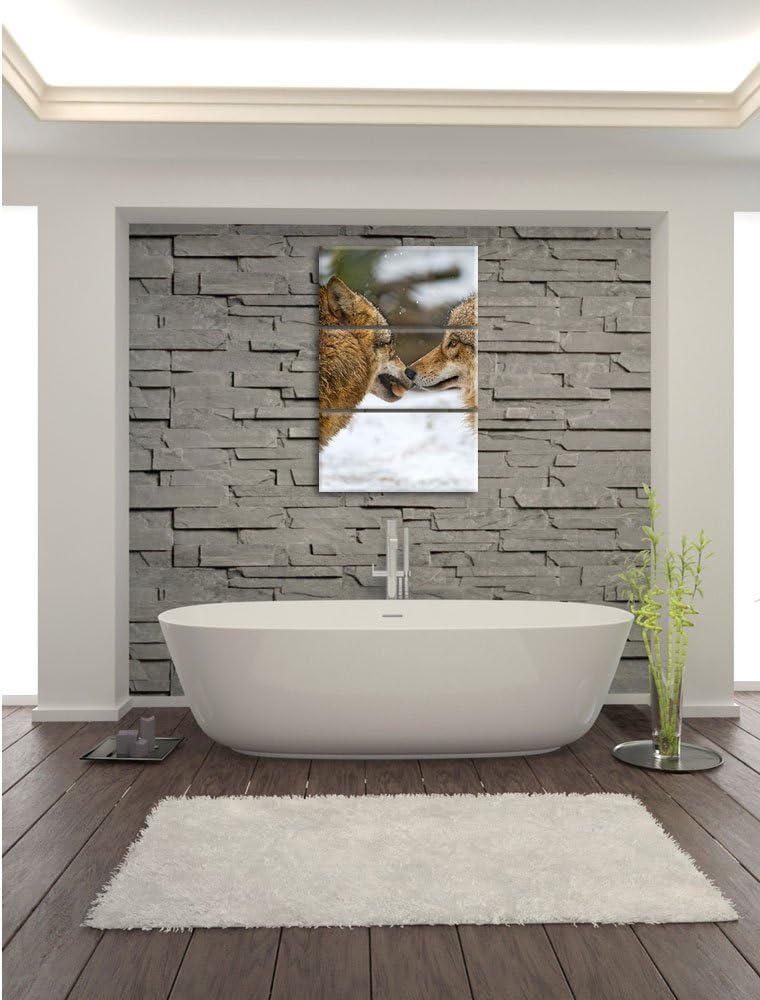 Pixxprint liebevolle Wölfe im Schnee 3-Teiler Leinwandbild 120x80 Bild auf Leinwand