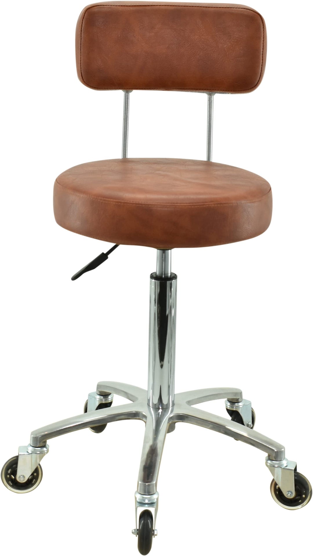 Premium Rollhocker mit Lehne in Hellbraun - Höhenverstellbar von 55 bis 75 cm - Rundsitz - Drehhocke