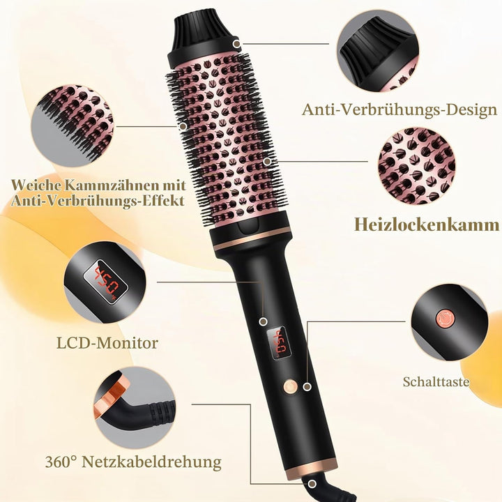 3 In 1 Thermal Brush,38MM Fass Salon One Step Haartrockner und Volumiser Thermobürste,5 Temperaturst
