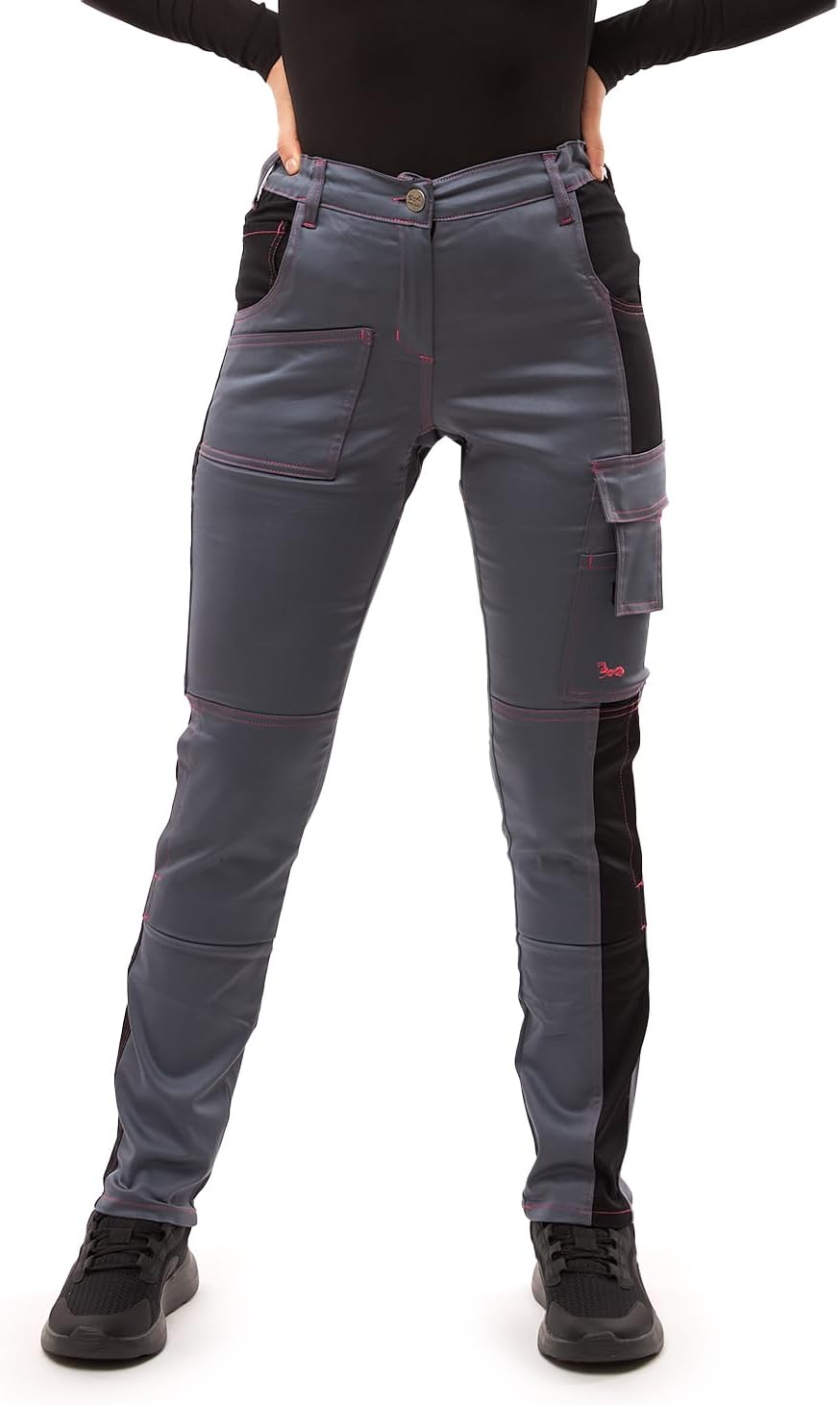 Damen Arbeitshose komplett Stretch für Frauen Bundhose mit Kniepolstertaschen Schwarz Grau Weiss Pin