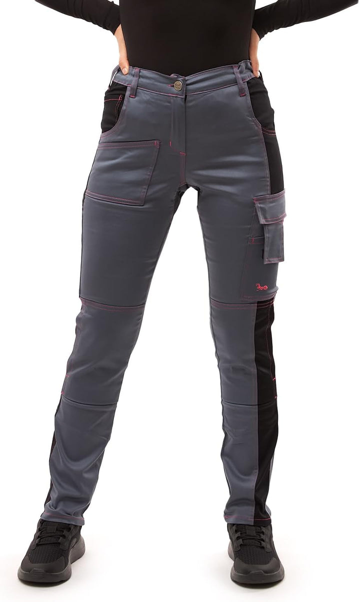 Damen Arbeitshose komplett Stretch für Frauen Bundhose mit Kniepolstertaschen Schwarz Grau Weiss Pin