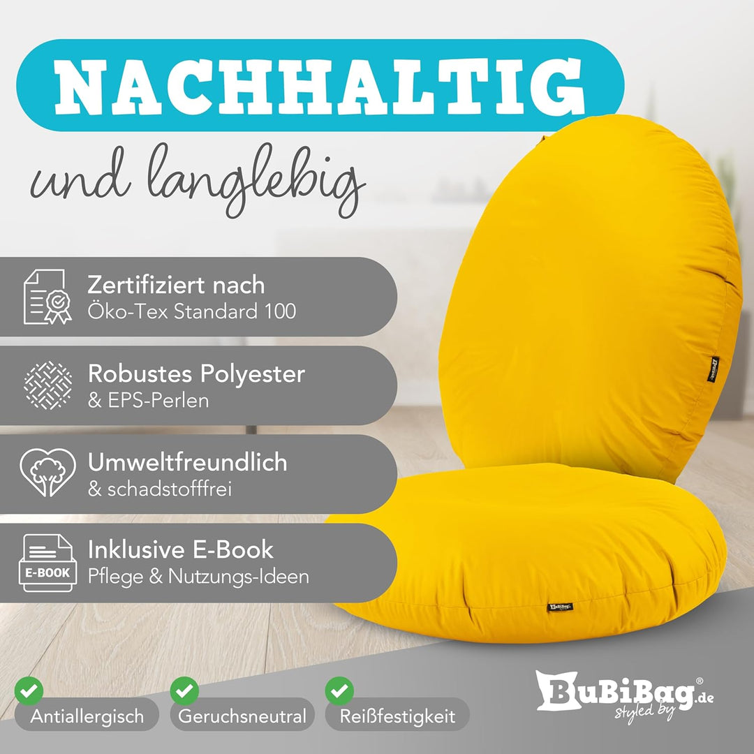 BuBiBag 2in1 Sitzsack L - XXL mit Füllung für Kinder & Erwachsene, Gaming Beanbag & Bodenkissen für