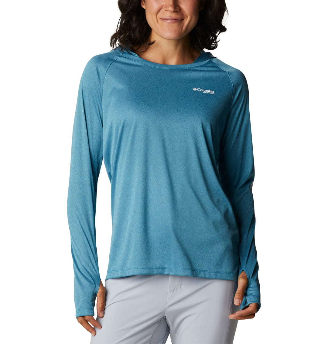 Columbia Damen Tidal Tee Heather Hoodie Kapuzen-Sweatshirt, Deep Marine Heather/White Logo