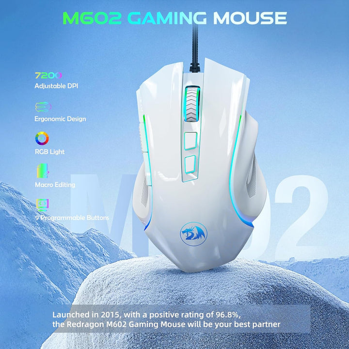 Redragon M602 Gaming Maus RGB Beleuchtet, 7200 DPI, 7 Tasten, 7 Beleuchtung Modis Programmierbar mit