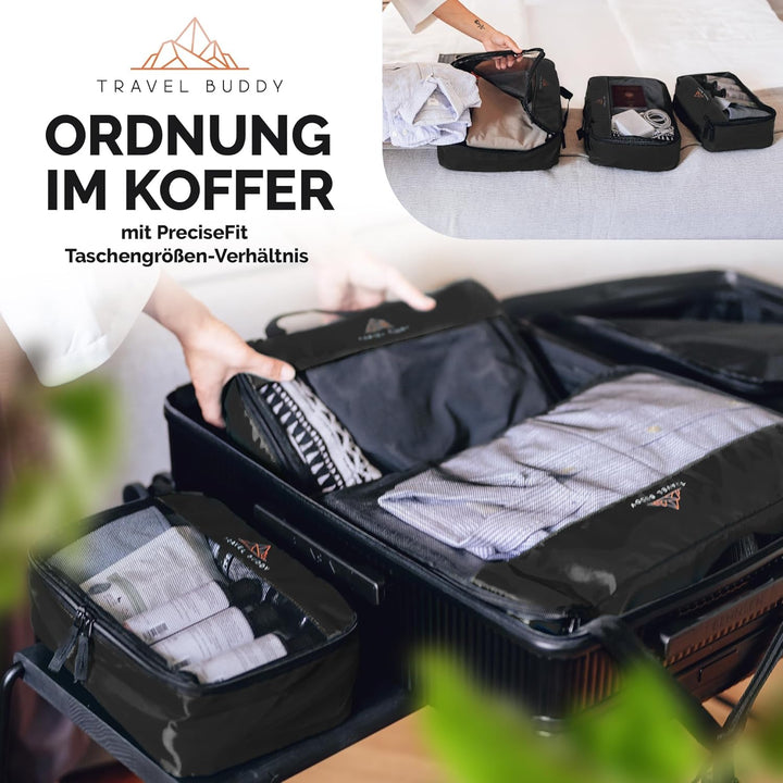 TRAVEL BUDDY® Koffer Organizer Set - 100% Recycling Material - Ultra leicht & waschbar - 6 Packtasch
