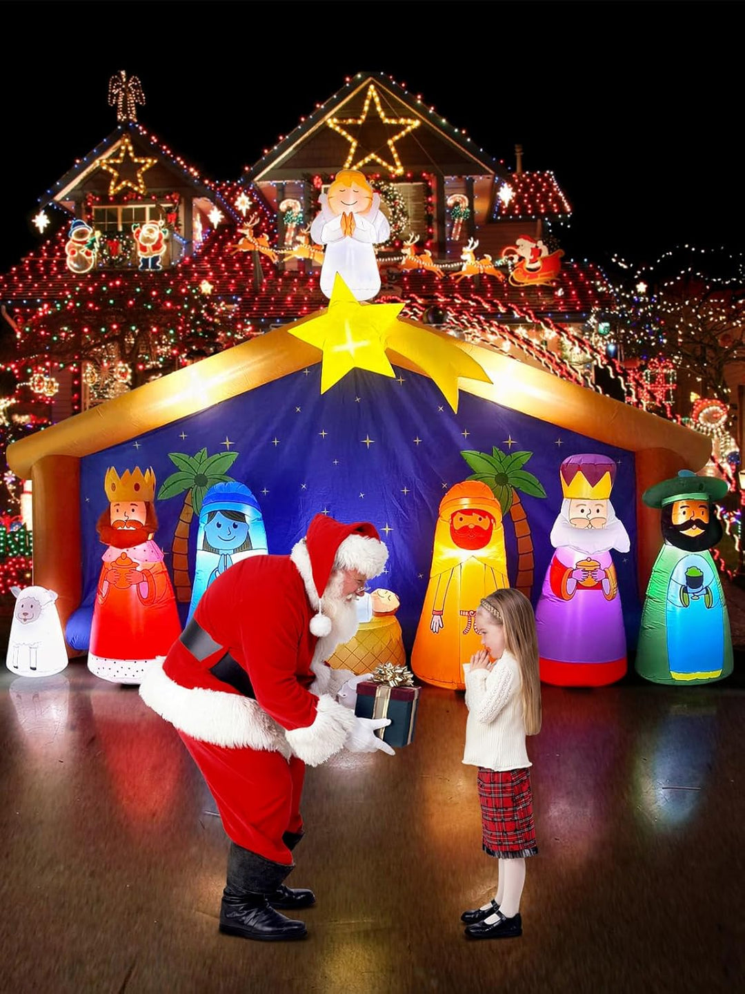Kalolary 12,5 Fuss Aufblasbare Weihnachtskrippe, Weihnachten Aufblasbar Geburt Jesu Szene mit Stern