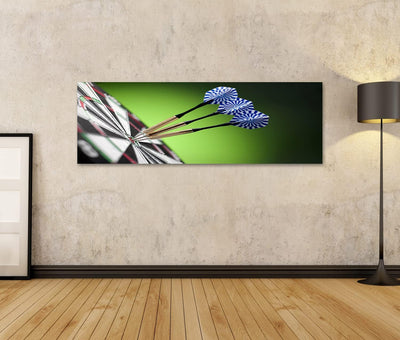 Bild auf Leinwand Darts Pfeile Im Target Center Wandbild Poster Kunstdruck Bilder Format: 120x40cm -
