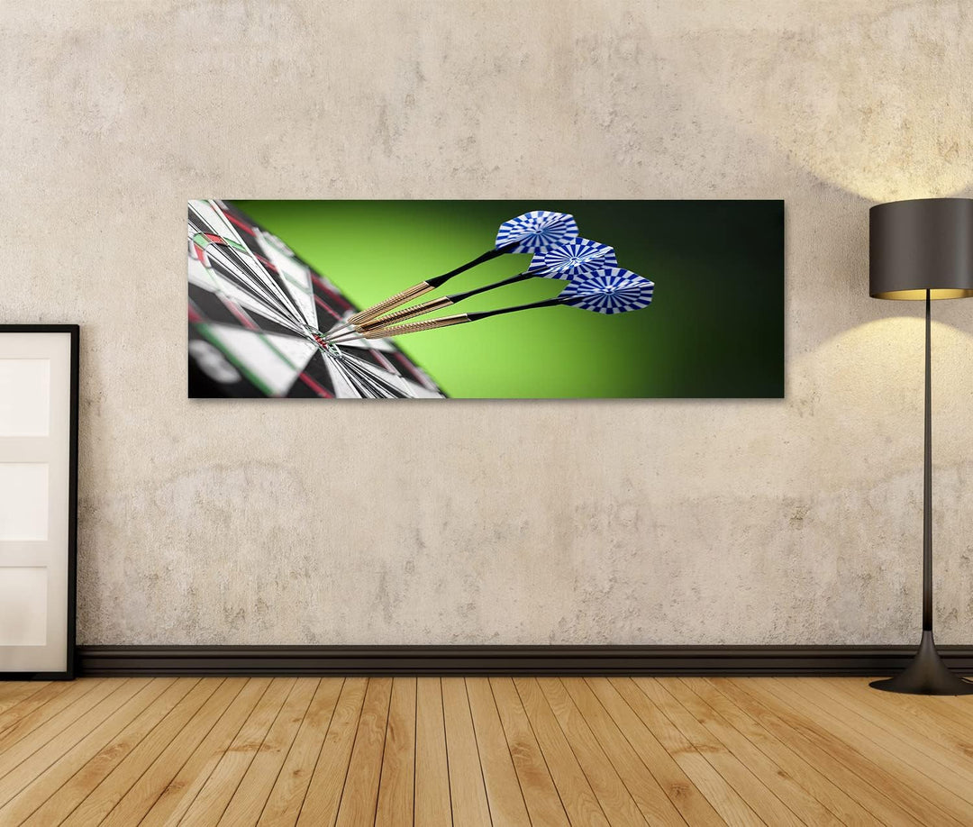 Bild auf Leinwand Darts Pfeile Im Target Center Wandbild Poster Kunstdruck Bilder Format: 120x40cm -