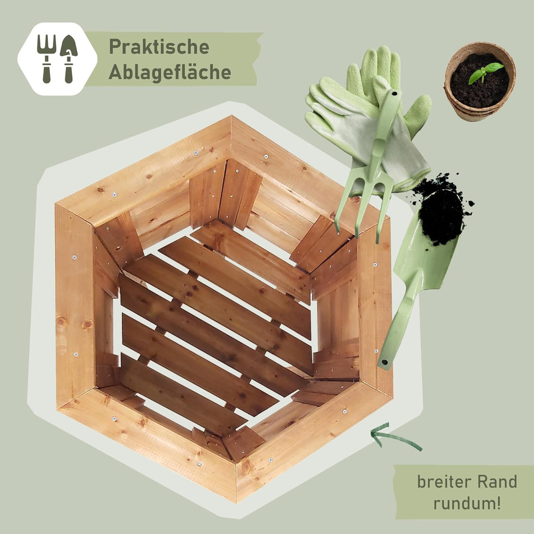 NATIV Hochbeet sechseckig | formschöner Pflanzkasten aus Holz in Wabenform | braun, imprägniert | St