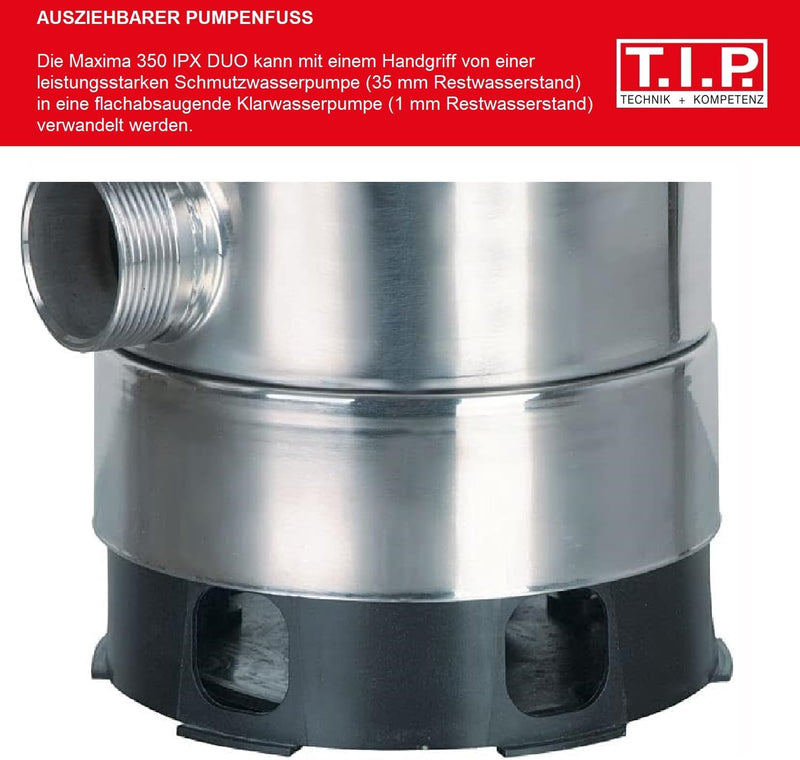 T.I.P. Schmutzwasser Tauchpumpe Edelstahl mit Duo-Ring (20.000 l/h Fördermenge, 1 mm Flachabsaugend,