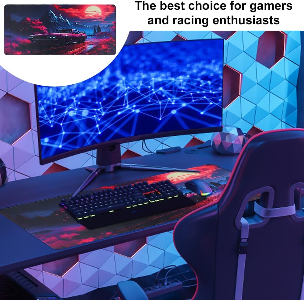Schreibtischunterlage XXL Mauspad Gaming, Schreibtischunterlage Auto Maus Pad, 900x400 mm Grosses Ma