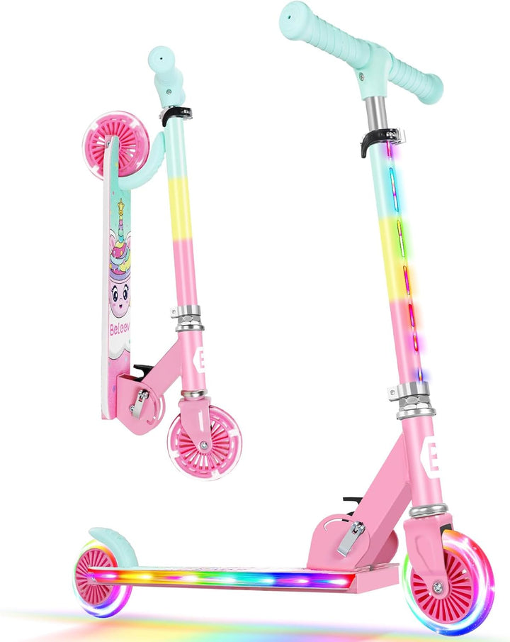 BELEEV V2 Roller Kinder Scooter 6 Jahre, Upgrade mit LED Leuchtenden Rädern, Lenksäule und Deck, Höh