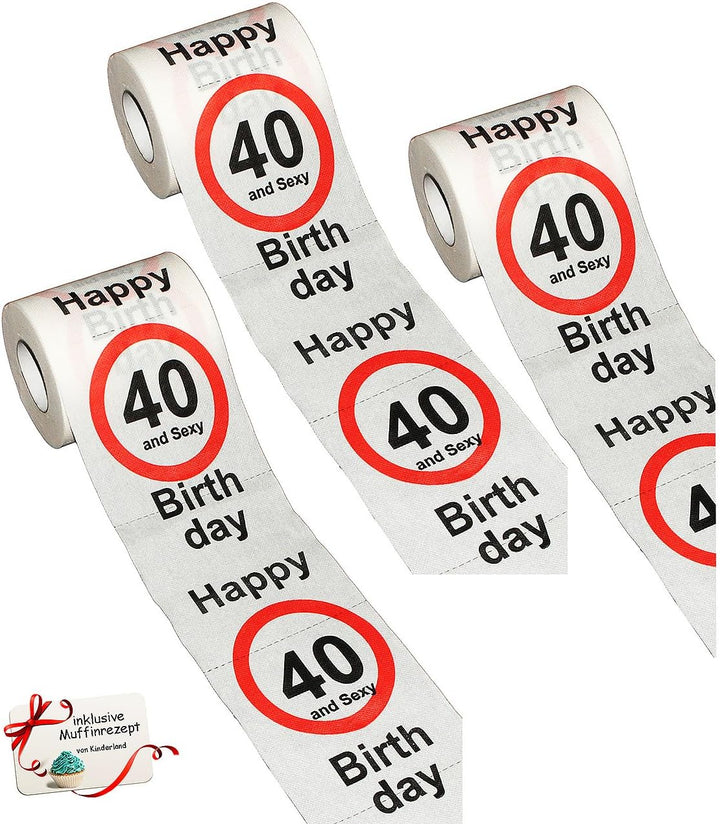 10 Rollen Toilettenpapier - 40. Geburtstag/vierzig und Sexy - Happy Birthday - 28 m - Verkehrsschild