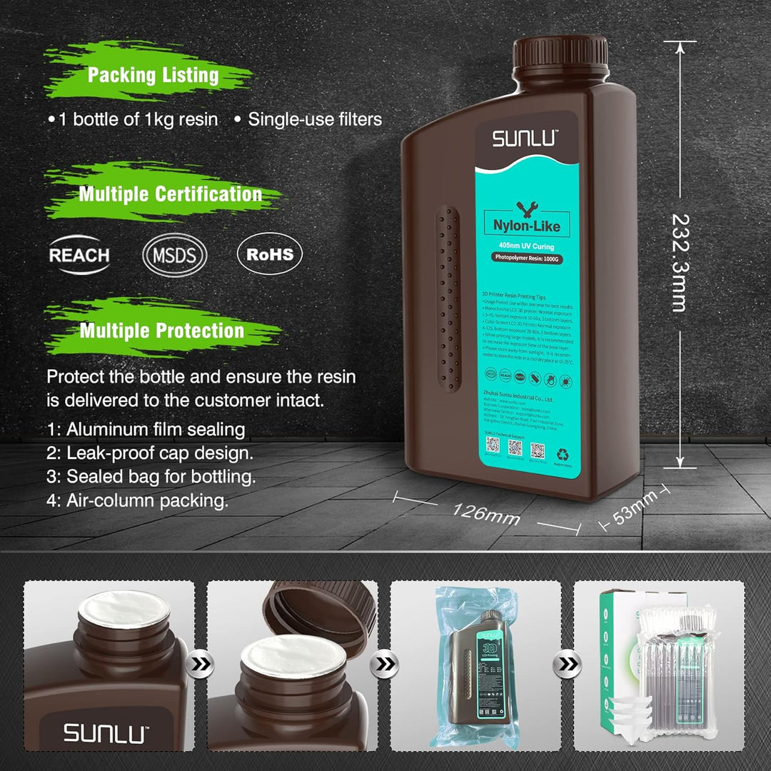 SUNLU 3D Drucker Harz, Starkes Haltbares Nylon Wie 3D-Harz für LCD DLP SLA Harz 3D Drucker, 395-405n