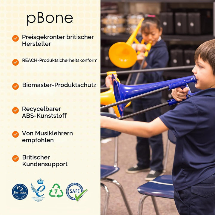 PBONE 700639 Mini-Posaune mit Mundstück und Tasche, blau, Blau