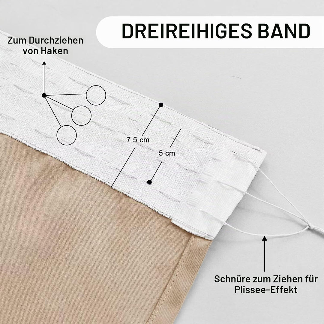 DWCN Vorhänge Blickdicht Gardinen mit Kräuselband Vorhang Schlafzimmer 2er Set H 228 x B 117 cm, War