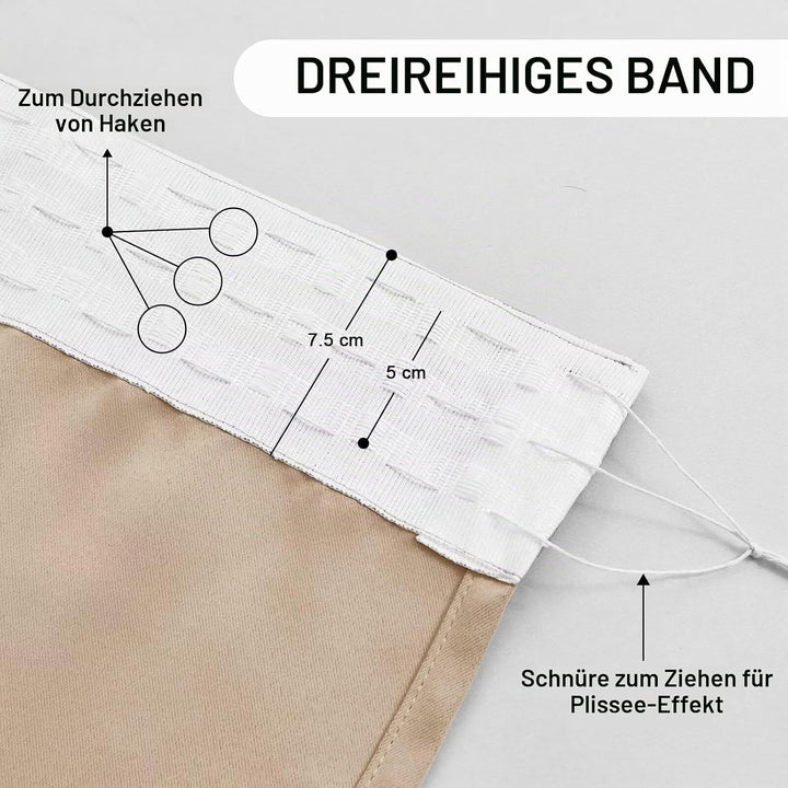 DWCN Vorhänge Blickdicht Gardinen mit Kräuselband Vorhang Schlafzimmer 2er Set H 228 x B 117 cm, War